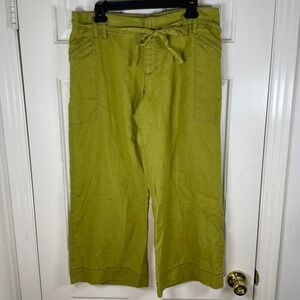Patagonia Water Girl Womens 12 Hemp Wide Leg Crop Pants Chartreuse Green Belted